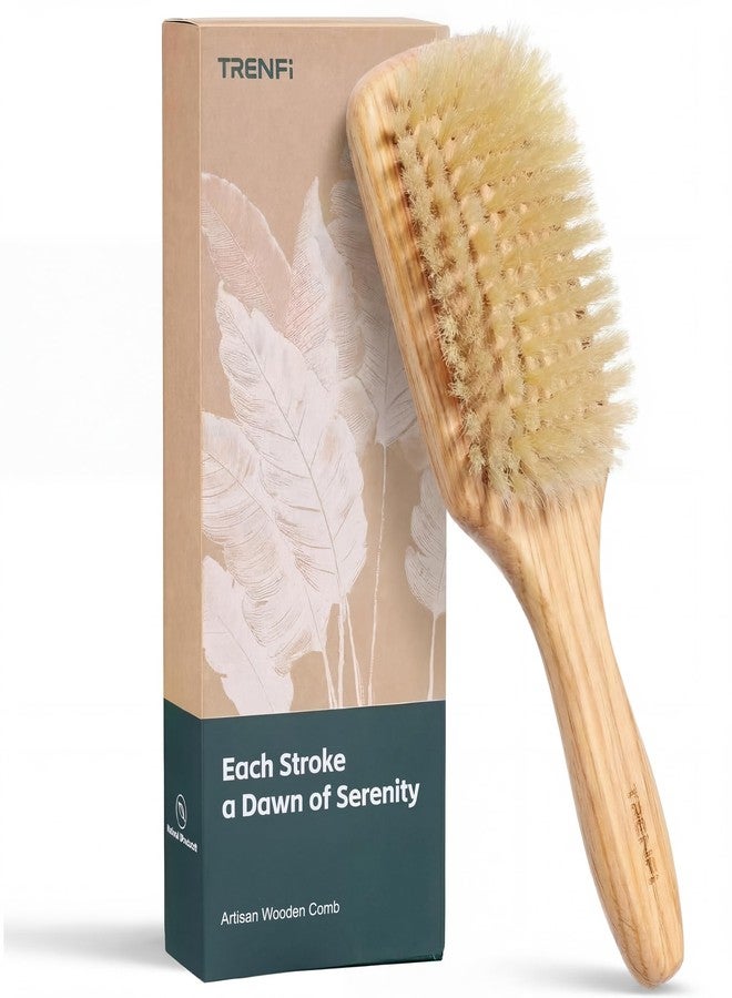 TRENFI Heritage Solid Red Oak Paddle Brush - 100% Soft Boar Bristles (No Nylon) - Volumizing & Polishing Tool for Fine, Thin Hair & Short Styles - Gentle Scalp Massage & Beard Grooming - Image 1